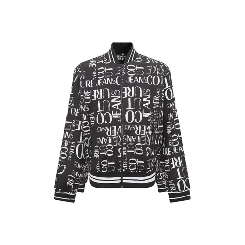 VERSACE JEANS COUTURE Men Logo Print Zip Up Sweatshirt Black