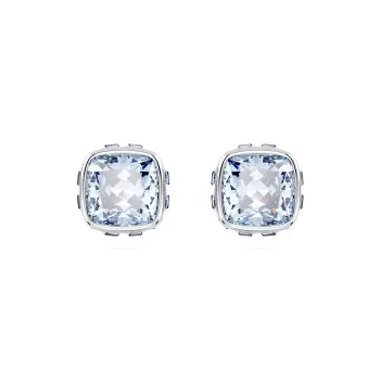 Swarovski Birthstone Crystal, Rhodium Plated Stud Earrings Unisex Blue
