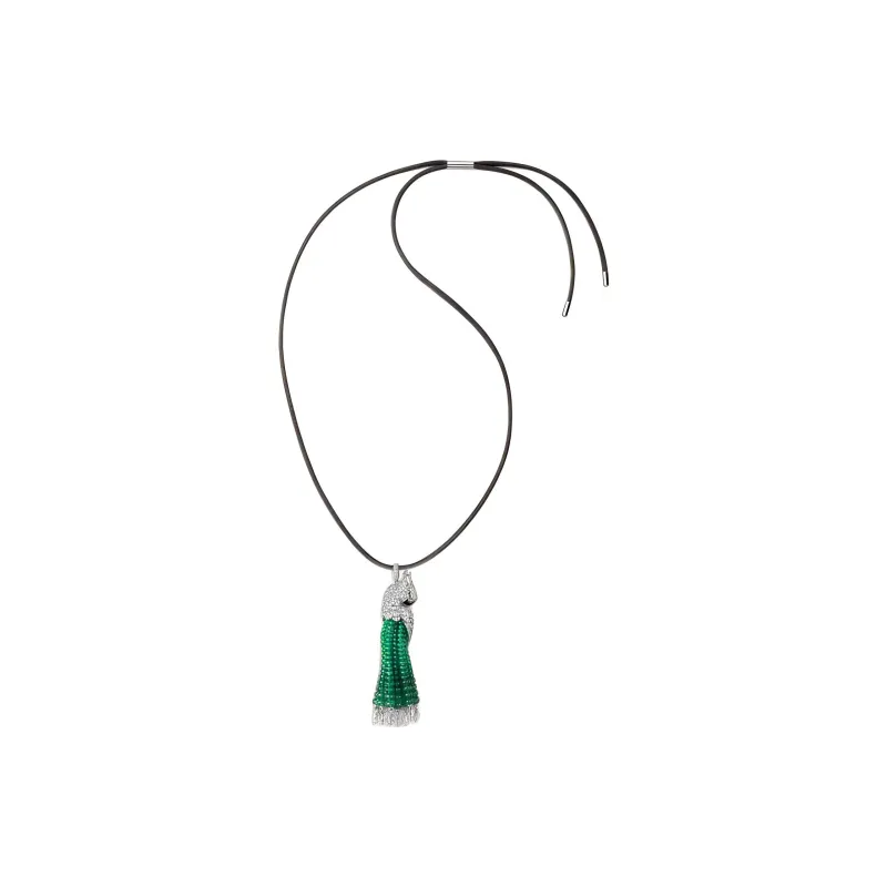 CARTIER White Gold Mother Of Pearl Emerald Diamond Necklaces Women's Green-1