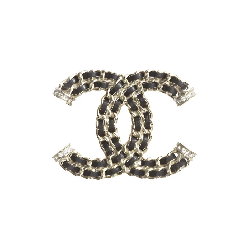 CHANEL Brooches Women's Gold, Black, And Crystal-0