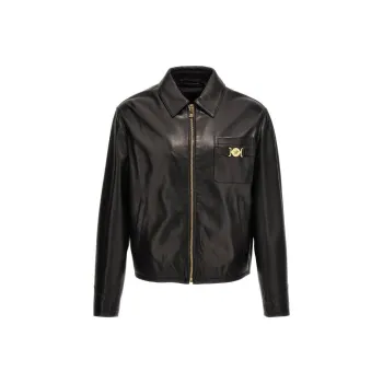 VERSACE Zip-Up Leather Jacket