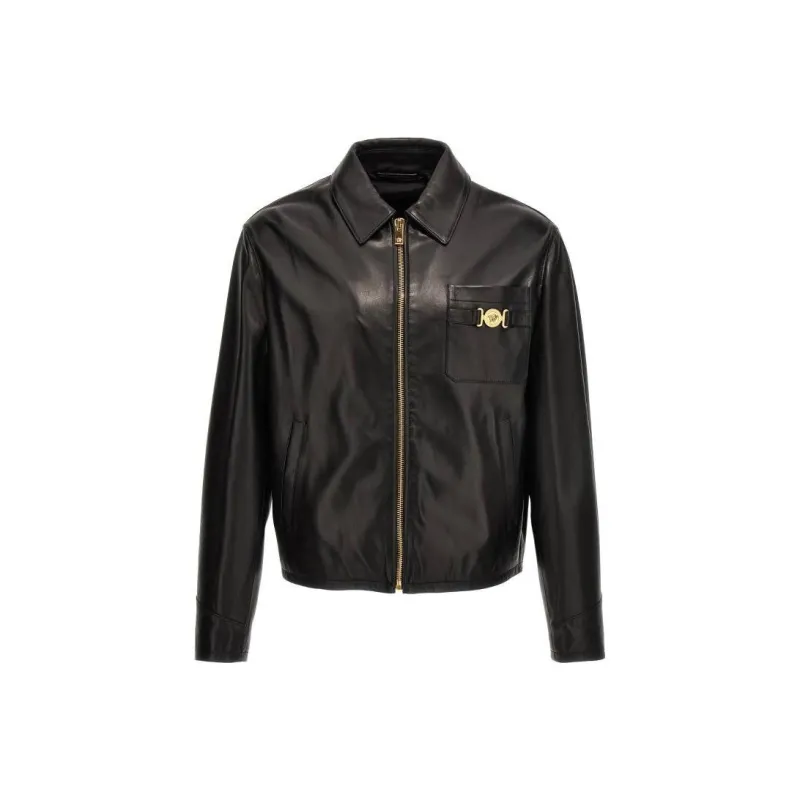 VERSACE Zip-Up Leather Jacket-0