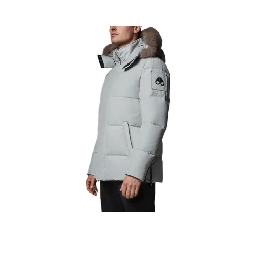 Moose Knuckles FW21 Solid Color Hooded Mid-Length Down Jacket Men's Iceberg Color