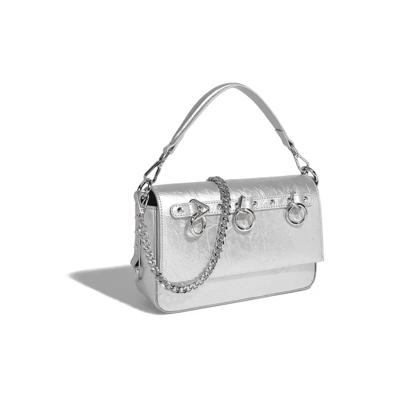 Vigno Synthetic Leather Handbag, One Shoulder, Crossbody Bag Women's Silver/Black-10