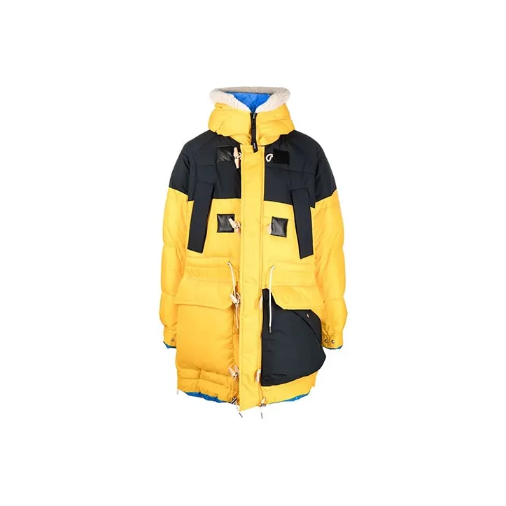Sacai FW21 Colorblock Hooded Mid-Length Down Jacket Men's Yellow-0