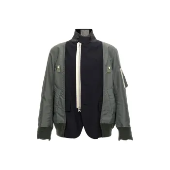 Sacai Contrast Panel Zip Up Long Sleeved Jacket