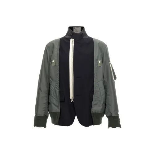 Sacai Contrast Panel Zip Up Long Sleeved Jacket