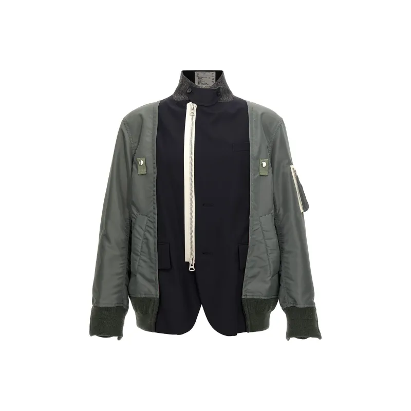 Sacai Contrast Panel Zip Up Long Sleeved Jacket-0