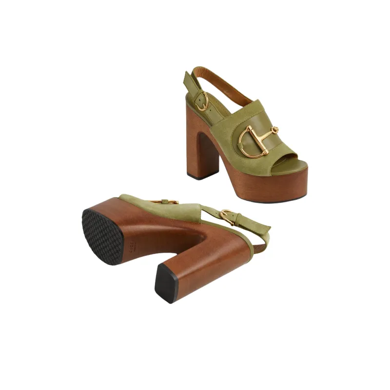GUCCI Horsebit One Strap Sandals 13cm Women's Light Green-5