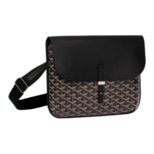 GOYARD Canvas With Calfskin Messenger Bag, Crossbody Bag, Shoulder Bag Unisex Black