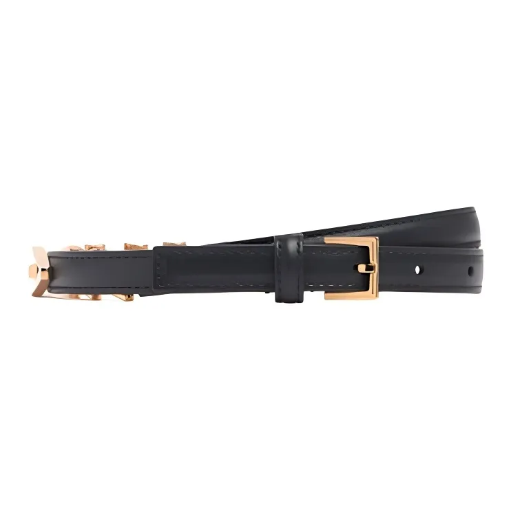 FANSIZHE Calfskin, Metal Leather Belts Women's Black 1.5CM-0