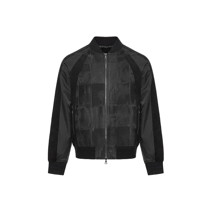 DAVID NAMAN Plaid Baseball Collar Loose Fit Puffer Jacket Men's Black-0