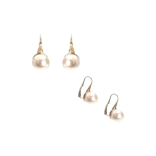 MIU MIU Artificial Pearl Brass Metal Earrings Women's White