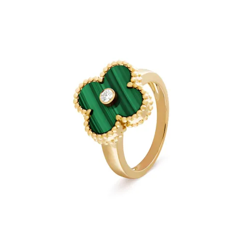 Van Cleef & Arpels 2010s Pre owned 18kt Yellow Gold Alhambra Malachite And Diamond Ring