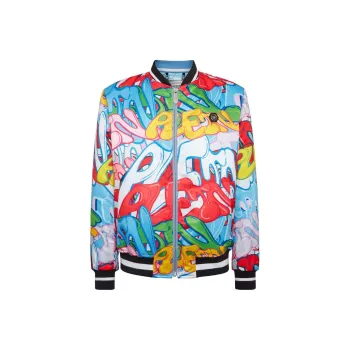 PHILIPP PLEIN Graffiti print Satin Bomber Jacket