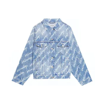 Balenciaga All Over Logo Oversized Denim Jacket