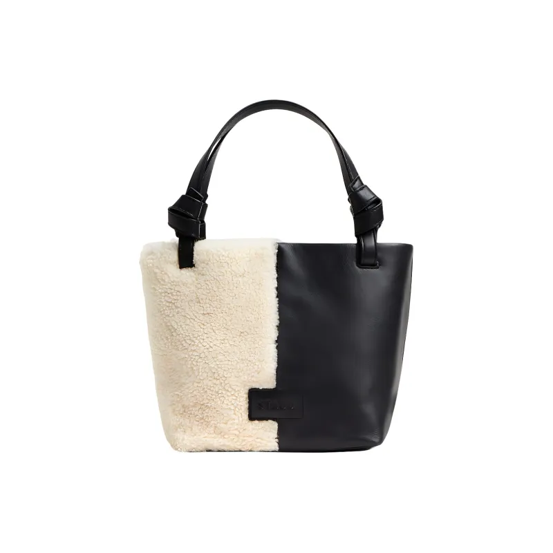 Staud Leather With Shearling And Shearling Shoulder Bag Crossbody Bag Handbag Mini Women's Black/White-5