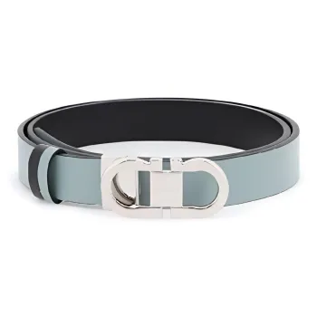 FERRAGAMO Double Sided Ring Smooth Buckle Leather Belts Women's Sky Blue