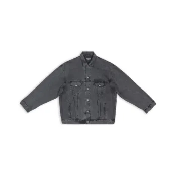 Balenciaga Balenciaga Chinese Valentine's Day FW22 Denim Jacket Loose Fit Style Men's Black