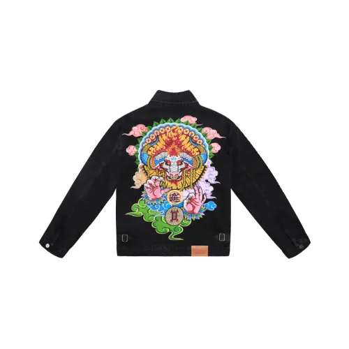 SANSHENGLIUBU Loose Fit Denim Jacket Men
s Black