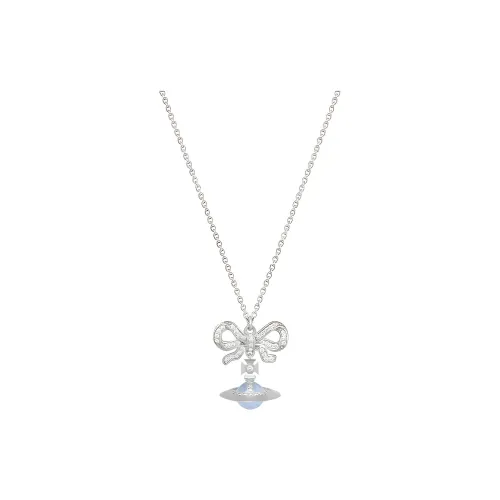 Vivienne Westwood Platinum Bowknot Blue Globe Saturn Pendant Necklace Women's Silver/Blue