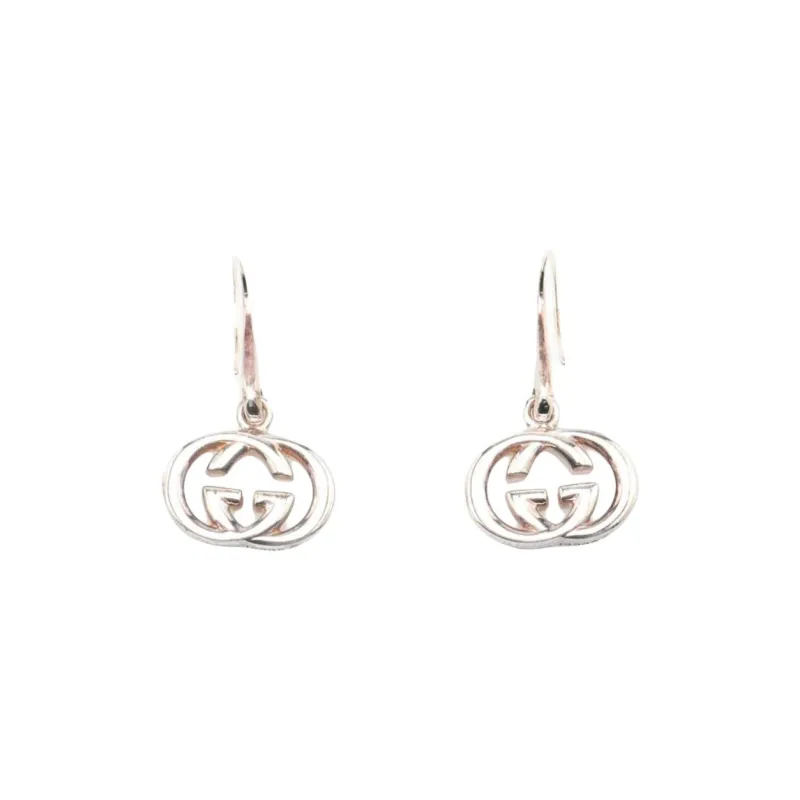 GUCCI 2000 2015 Sterling Silver Interlocking G Drop Hook Earrings-1