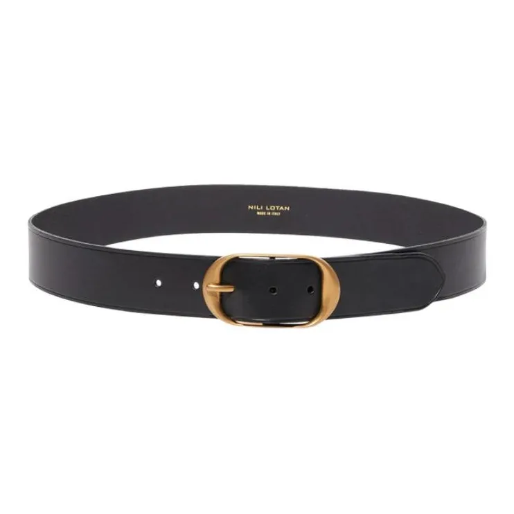 NILI LOTAN Calfskin Leather Belts Unisex Black Width 4CM-0