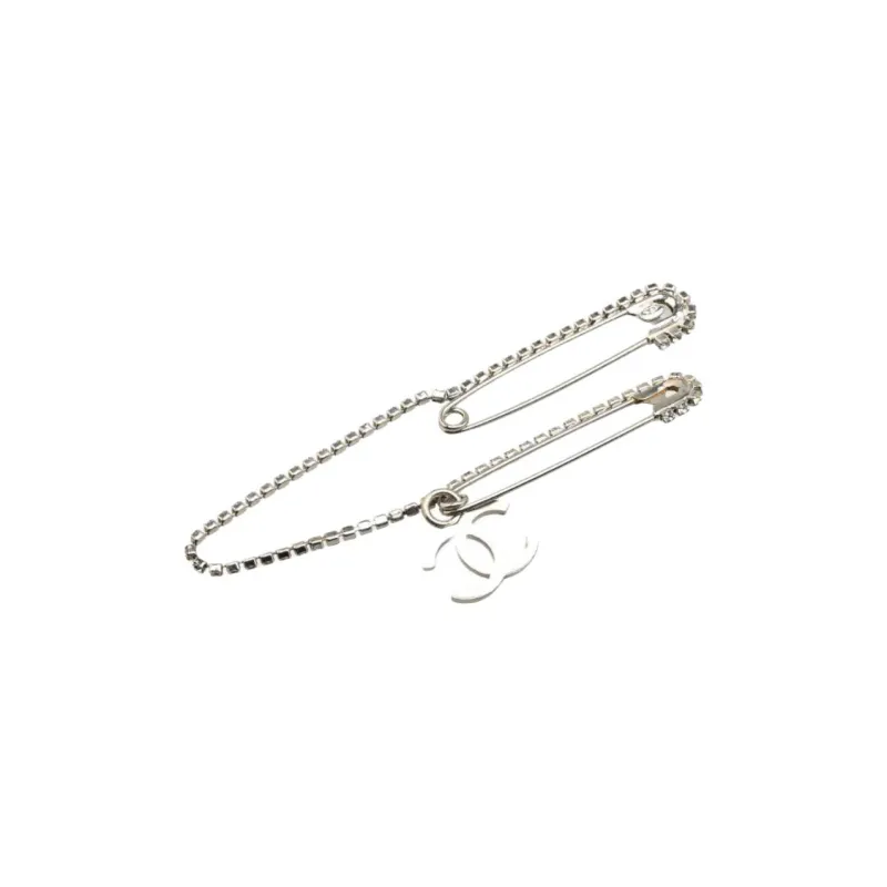 CHANEL 2001 Plated Cc Safety Pins Crystals Brooch Costume Brooch-1