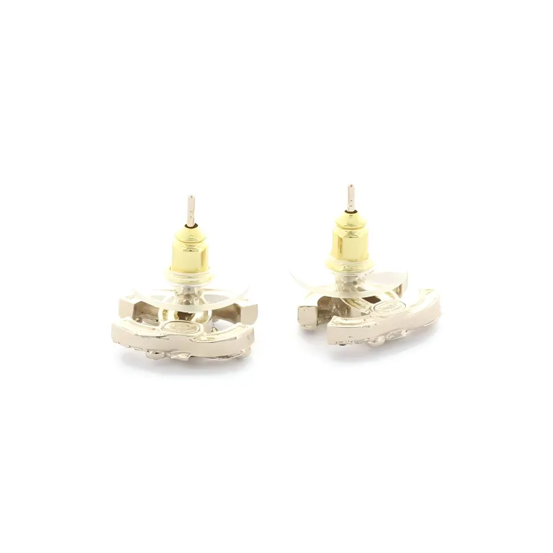CHANEL CC Stud Earrings Women's Gold-1