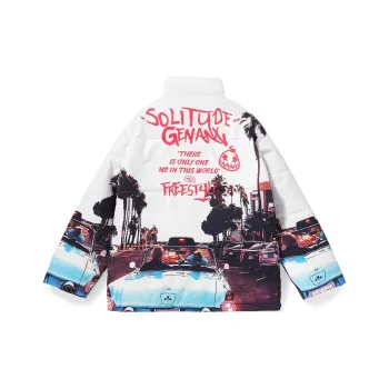 GENANX Letter Stand Collar Loose Fit Puffer Jacket Unisex White