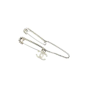 CHANEL 2001 Plated Cc Safety Pins Crystals Brooch Costume Brooch