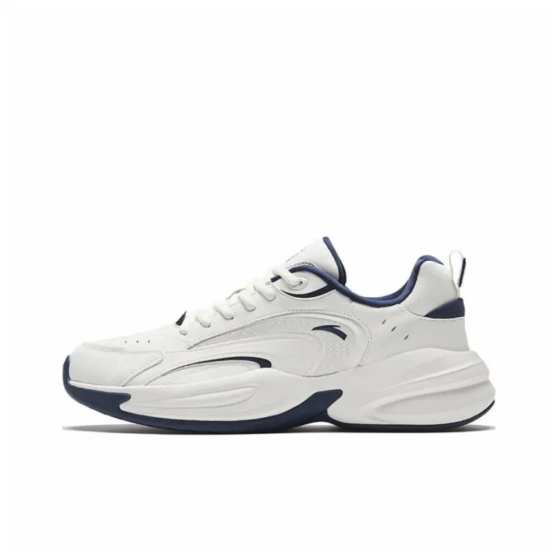 Anta ACE Slip Resistant, Abrasion Resistant, Lightweight Low Top Chunky Sneakers Men's White Dark Blue-0