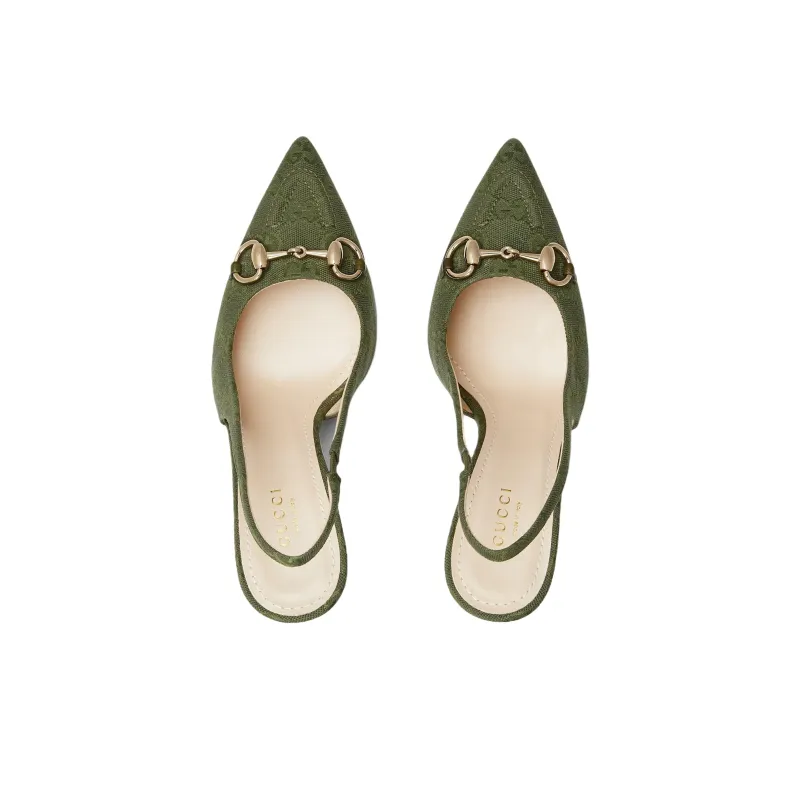 GUCCI Horsebit Slim Heel High Heels 8.5cm Women's Green-3