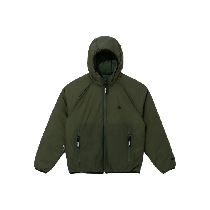 New Era FW21 Solid Color Hooded Fitted Moderate Regular Edition Puffer Jacket Unisex Olive Green-0