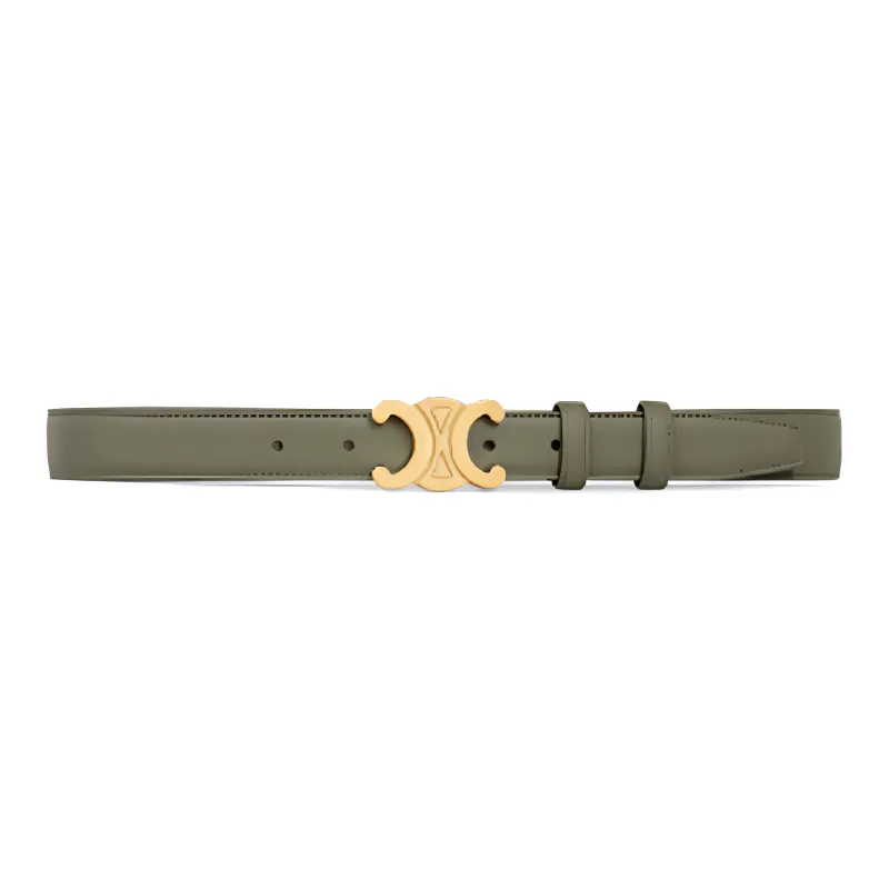 CELINE TRIOMPHE Medium Size, Smooth Buckle Leather Belts Women's Green Width 2.5cm-1