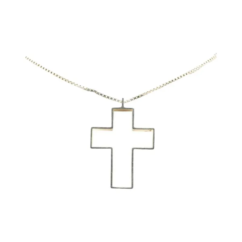 GUCCI 2000 2024 Sterling Silver Open Cross Pendant Necklace-0