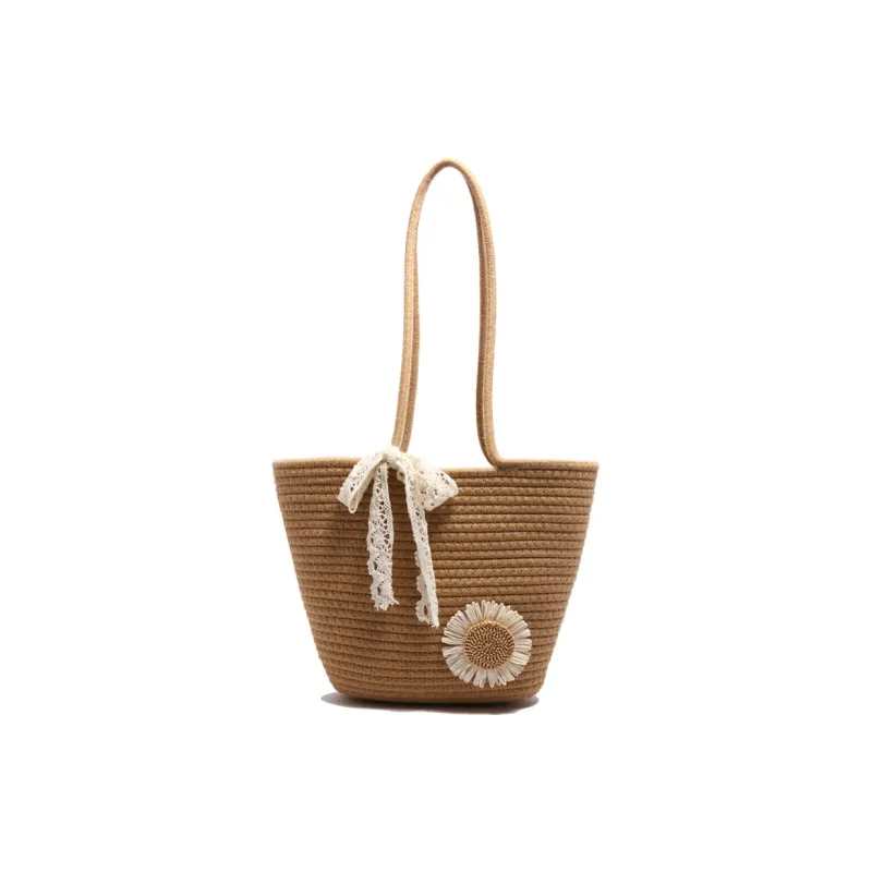 Yalu Woven Tote Bag, Shoulder Bag Women's White/Brown-5