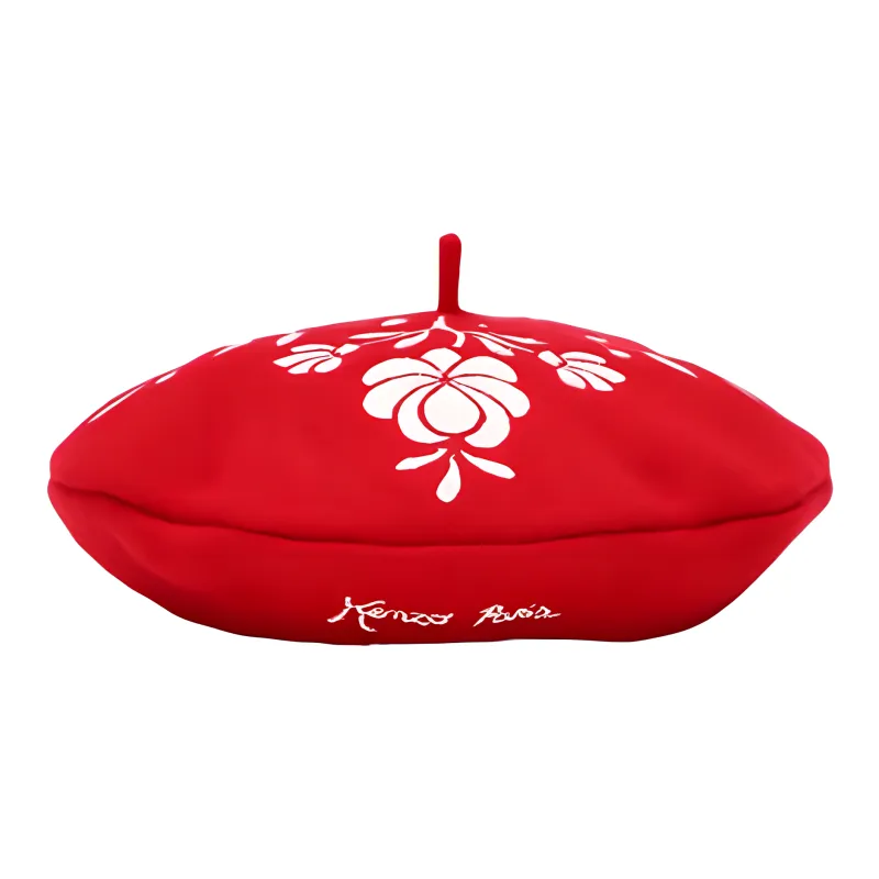 KENZO Floral-embroidered Wool-blend Beret-1