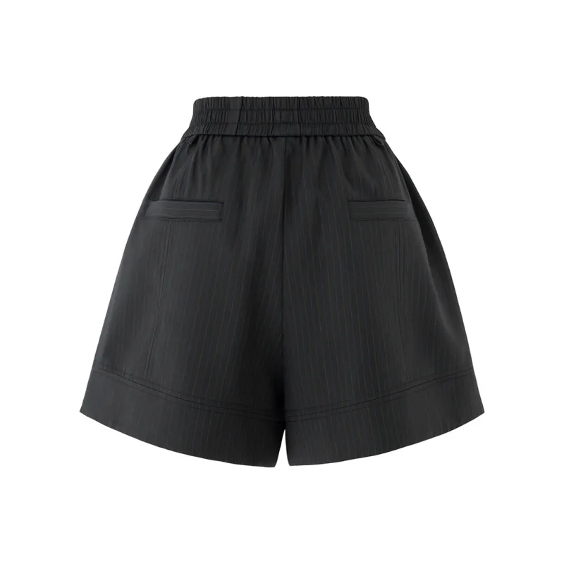 SOON FLOWER Casual Shorts Women's Black Stripes Pattern-1