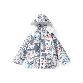 GENANX Cartoon Stand Collar Loose Fit Puffer Jacket Unisex White