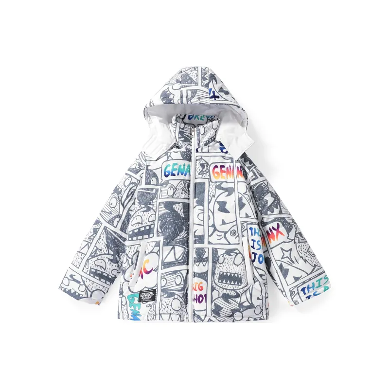 GENANX Cartoon Stand Collar Loose Fit Puffer Jacket Unisex White-0