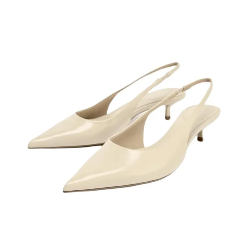 ZARA Slim Heel High Heels 5cm Women's Light Beige Yellow-2