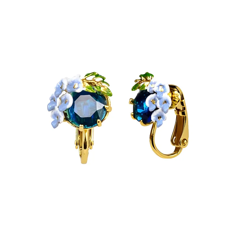 LES NEREIDES Gold Plated Clip On Earrings Women's Blue-0