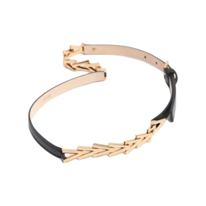 FANSIZHE Calfskin, Metal Leather Belts Women's Black 1.5CM-1