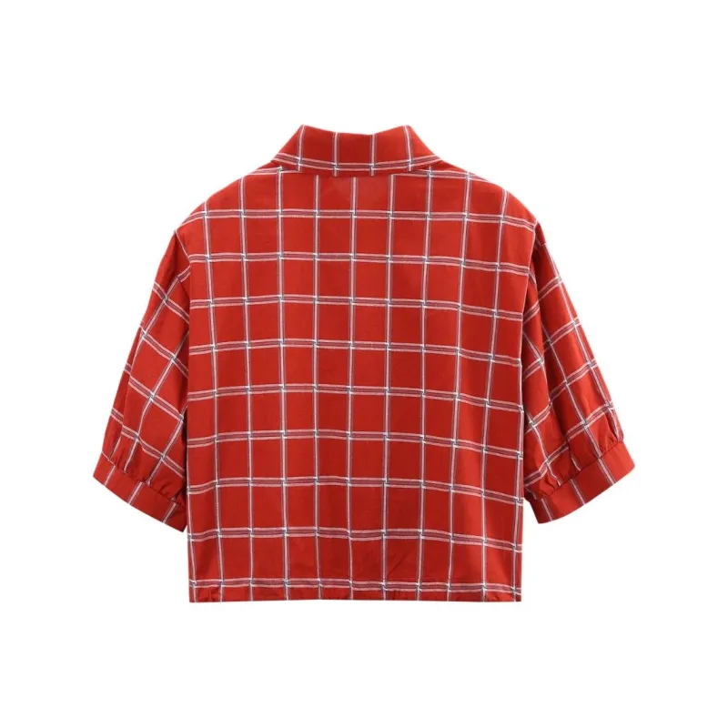 DOKZB Shirts Women's Red Plaid-1