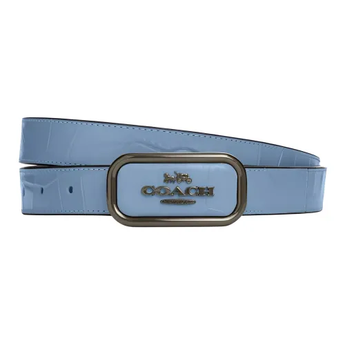 COACH Badge Letter Decoration Smooth Buckle Leather Leather Belts Women's Blue Width  2.5CM
