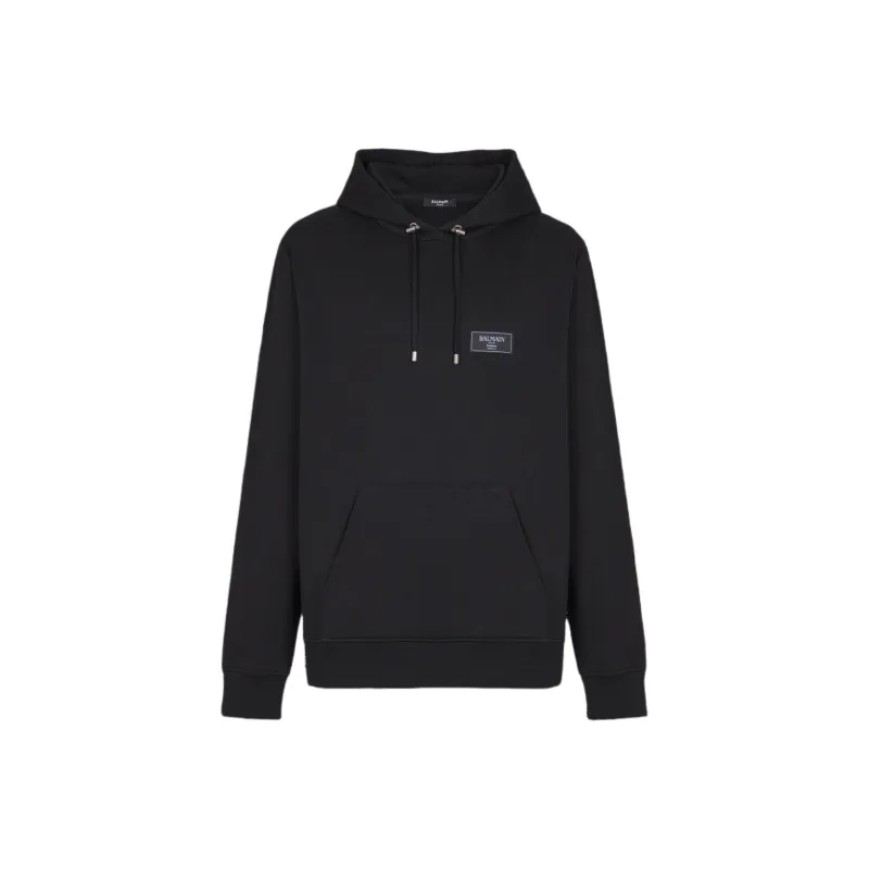 BALMAIN Logo Patch Drawstring Hoodie-0