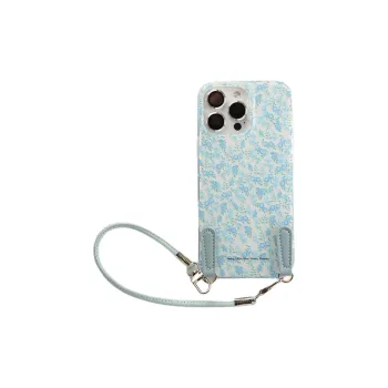 Sopi Acrylic Material All Over Blue Floral Lanyard Phone Cases Compatible With IPhone 16/15 Pro Max/Apple 13/14 Pro/Max