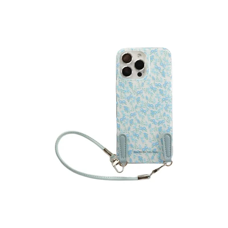 Sopi Acrylic Material All Over Blue Floral Lanyard Phone Cases Compatible With IPhone 16/15 Pro Max/Apple 13/14 Pro/Max-0