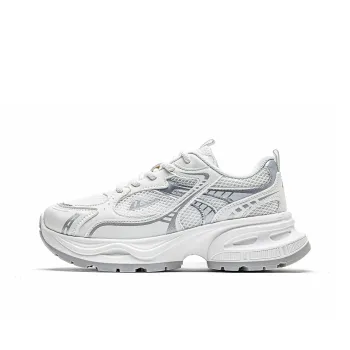 Warrior Anti Slip And Wear Resistant Height Increasing Low Top Chunky Sneakers Women's White Silver
